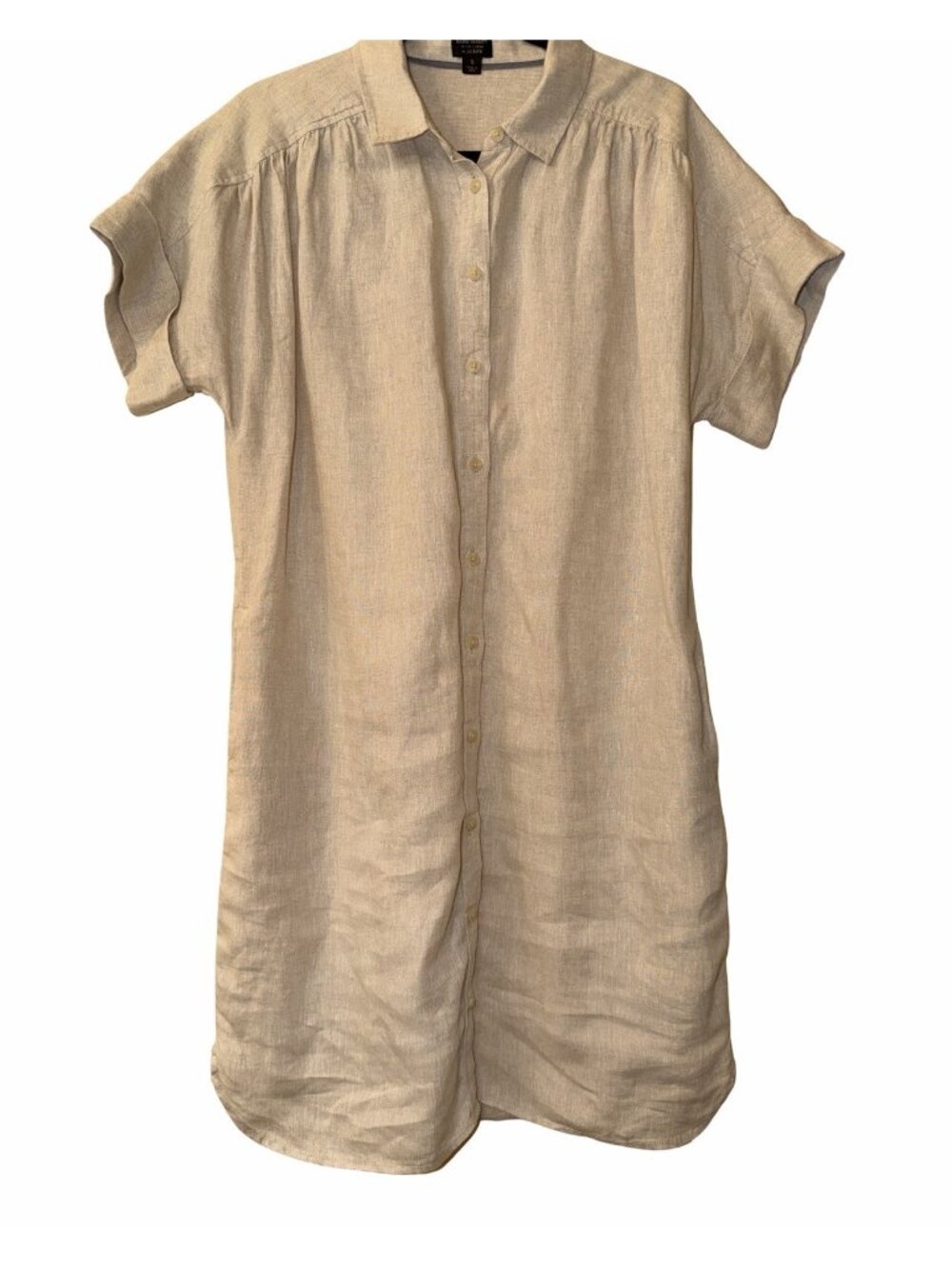 Baird McNutt Irish Linen Beige Shirt Dress for J Crew Small Lagenlook Preppy - Picture 3 of 9